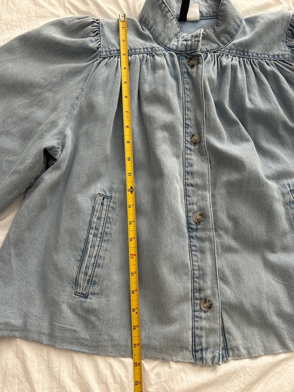 H&M Light Blue Denim Puff-Sleeve Jacket size small - Picture 6 of 9